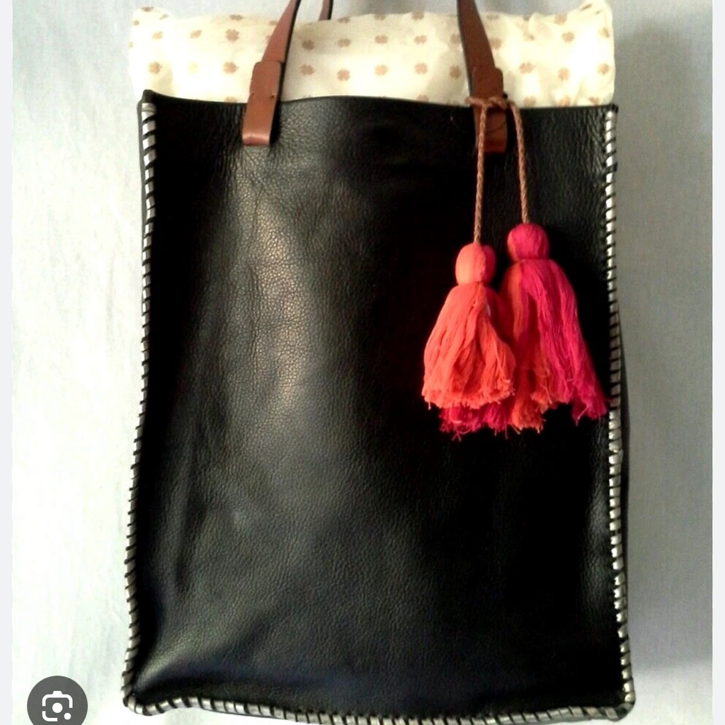 Lucky Brand Leather Whip Stitched Pom Tote